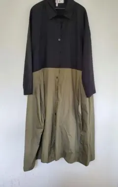 RCCAT 黒とカーキーの切り替えシャツロングワンピース