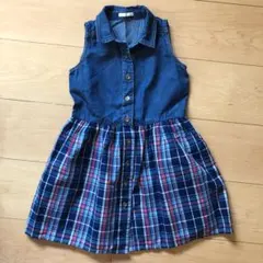 GU ☆デニム☆シャツワンピ☆チェック☆ノースリーブ☆110センチ☆
