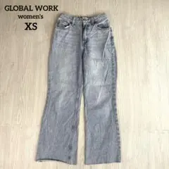 【グローバルワーク】デニムパンツ フレアデニム ヴィンテージ加工 カットオフ