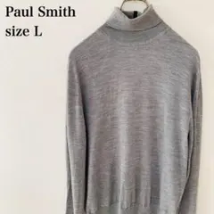 ポールスミス LONDON ウール100% タートルネックニット 裾刺繍 グレー
