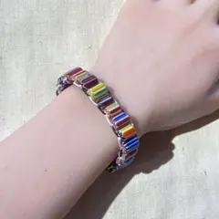 希少】ダニエルスワロフスキー ブレスレット マルチカラー スクエア 