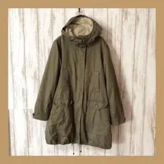 Shuca◆フード付きモッズコート（M)　ミリタリー　カーキ　防寒　中ボア