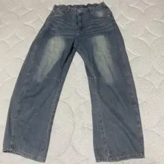 ダークブルー ワイドパンツ ゴムウエストL