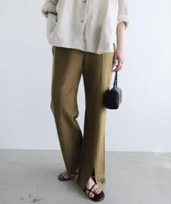 evernavy ポンチ スリット パンツ S カーキブラウン