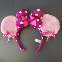 ディズニー ミニー カチューシャ パープル 水玉 イヤリング付き