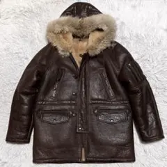【美品】アラスカンコート　ムートンジャケット　ファー付き　本革羊革　Lサイズ