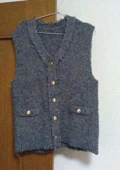 N. ハタハタツイードニットジレ M　グレー　ナチュラルビューティーベーシック