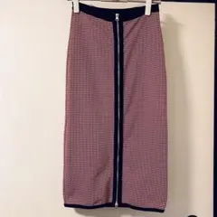ZARA フロントジップ タイトスカート 赤白チェックのサムネイル
