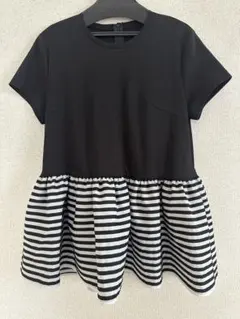 BORDERS at BALCONY ペプラムトップス 半袖 ブラック ボーダーのサムネイル