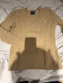 Polo Ralph Lauren ブラウン Vネック ケーブルニットセーター