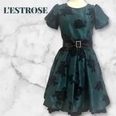 【L'EST ROSE】ワンピース Aライン リボンベルト付き　薔薇柄