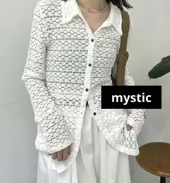 mystic ミスティック 襟付きレースカーディガン オフホワイト