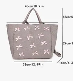 リボン　グレー トートバッグ　ヌババック　レディース　新品