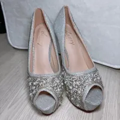 シルバー パールビーズ オープントゥ ハイヒール24㎝