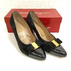 Salvatore Ferragamo 黒 リボンハイヒール23.5cm U-7