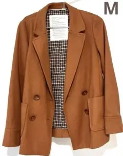 ブラウン ダブルブレスト ジャケット M コート　レディース　チェック　秋コート