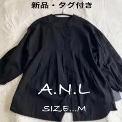 極美品 アンタイトル シャーリングローンブラウス バンドカラー 