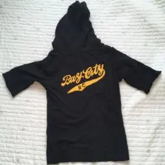 ロデオクラウンズ　RC フード付き半袖パーカー　ブラック　半袖　5部丈