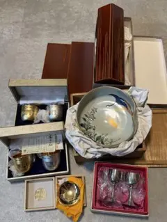 AP82 会津白木屋 三ッ重杯 組盃 盃台付 栄一 三重寿杯 梨地 酒器 木製