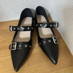 ブラックポインテッドトゥフラットシューズ 40