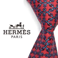 ◆美品◆HERMES エルメス ネクタイ 赤色 幾何学模様 カジュアル