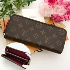 美品 ルイヴィトン モノグラム ポルトフォイユ クレマンス 長財布 フューシャ