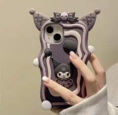 パープル シリコン iPhoneケース キャラクター付き