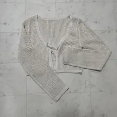 heather アイボリー メッシュ編み カーディガン F