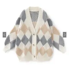 ダイヤ柄Vネックニットカーディガン