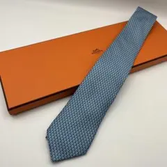 未使用・箱タグ付】エルメス ネクタイ H柄 ネイビー×ピンク シルク100