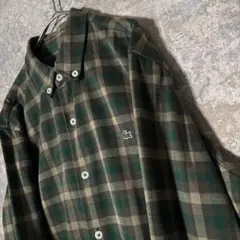 LACOSTE ネルシャツ L チェック 緑 ブラウン ラコステ ボタンダウン