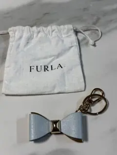 FURLA キーホルダー リボン ライトブルー