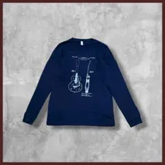 US古着 CANVAS GRETSCH ギター プリント ロンT ネイビー M