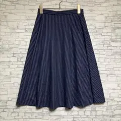 マッキントッシュ フィロソフィー　ネイビー ストライプ フレアスカート ひざ丈