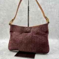 CELINE ショルダーバッグ　Cマカダム柄 スエード ボルドー