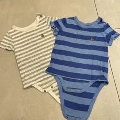 ギャップGAPボーダー半袖ロンパース　2点　ブルーグレー