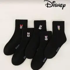 『新品』レディース靴下 ミニー デイジー ソックス 黒 5足セット