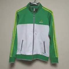 【美品】adidas ジャージ　 ジャケット　白とエメラルドグリーンと黄色3本線