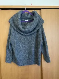 オフショルダー グレー ニットセーターXL