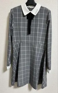 ピンクラテ　グレー チェック柄 ワンピース　160 結婚式　卒業式