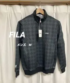 FILA ダイヤモンドパターン ハーフジップジャージ　ゴルフ　ブラック　グリーン