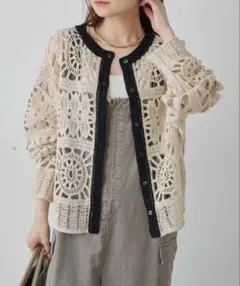 PUAL CE CIN （ピュアルセシン）かぎ針編み風微配色 カーディガン