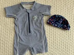 みー様専用　ベビー水着　青と白ストライプ 帽子付き