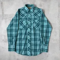 US古着　ラングラー　ウエスタンシャツ　スナップボタン　ブルー　オンブレチェック