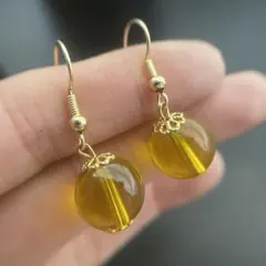 天然琥珀アンバー.メキシコ産.淨水藍珀.ブルーアンバー12ｍｍシンプルピアス