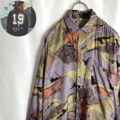 Vintage 古着 総柄 長袖シャツ クレイジーパターン アート柄 紫色 M