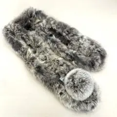 LOAVES フェイクファー マフラー ポンポン付き グレー