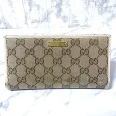 【希少✨️】GUCCI(グッチ)GGキャンバス×レザーロングウォレット ブラウン