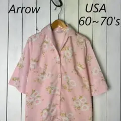 60s～70s USA製 LADY ARROW 5分袖 花柄開襟シャツ 8のサムネイル