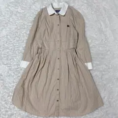 美品バーバリーブルーレーベル　シャツワンピース　ホースマーク　七分丈　ストライプ
